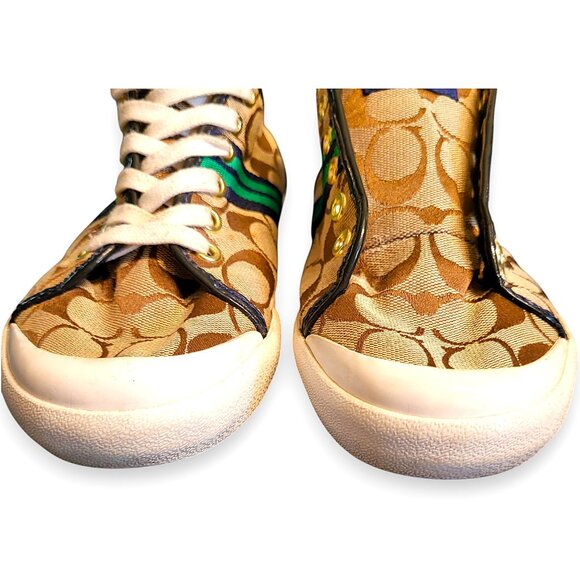 Coach Folly Signature C Sneakers Brown/Green Stripe & Blue Purple Heel Womenโs 8 - Picture 6 of 16
